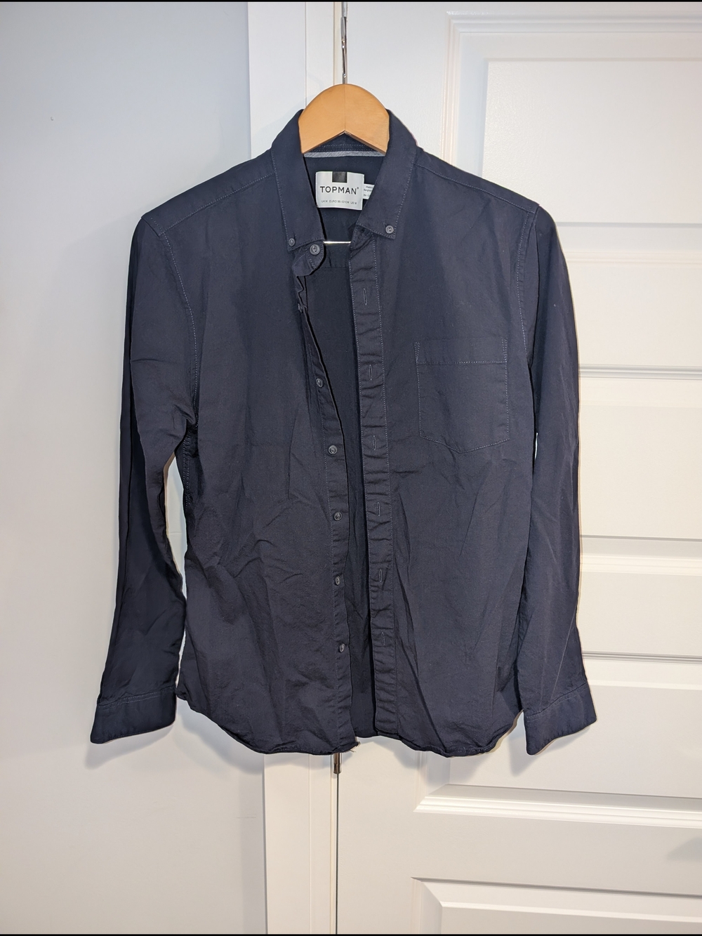 Topman Navy Blue Long Sleeve Button-Up Shirt